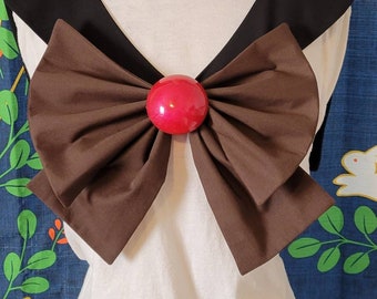 Pluto Cosplay Costume Version 2- Black Collar, Brown Bow, Red Brooch