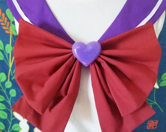 SUPER Sailor Scout Saturn Cosplay Costume - Purple Collar, Brick Bow, Purple Heart Brooch