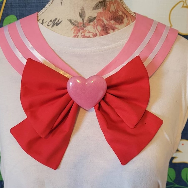 KIDS Little Moon Cosplay - Pink Collar, Red Bow, Pink Brooch