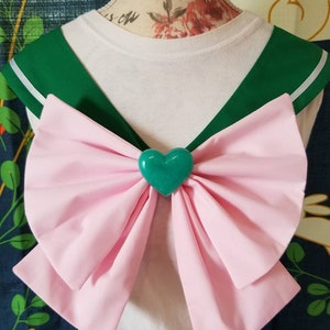 SUPER Jupiter Cosplay Costume Green Collar, Pink Bow, Green Heart Brooch image 1
