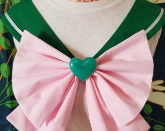 SUPER Jupiter Cosplay Costume - Green Collar, Pink Bow, Green Heart Brooch