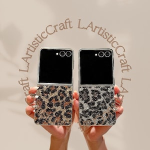 Glitter Leopard Samsung Galaxy Z Flip Case: Bling Diamond Cover