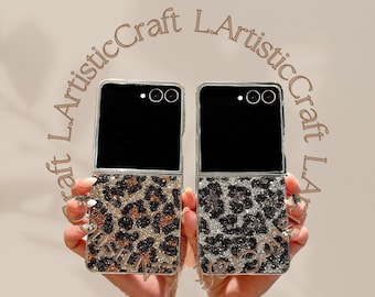 Glitter Leopard Samsung Galaxy Z Flip Case: Bling Diamond Cover