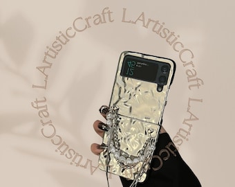 Korean Style Silver Wavy Case with Pearl Bracelet for Samsung Z Flip