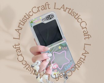 Galaxy Z Flip用 スターハートチャーム付きミラー光沢スマホケース