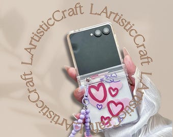Love Heart Phone Case with Wristlet & Stand for Samsung Galaxy Z Flip