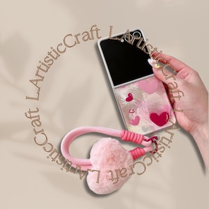 Cute Glossy Heart Case with Hand Lanyard for Samsung Galaxy Z Flip7 Flip6 Flip5 Flip4 Flip3, Stylish Protective Cover.