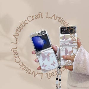 Étui miroir papillon avec chaîne de poignet pour Samsung Galaxy Z Flip 3 4 5, étui de protection maquillage