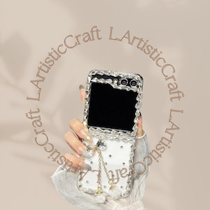 Custodia per telefono con ciondolo a fiocco di diamanti glamour Galaxy Z Flip per Samsung Galaxy Z Flip 6, Flip 5 4 3, elegante custodia pieghevole di lusso