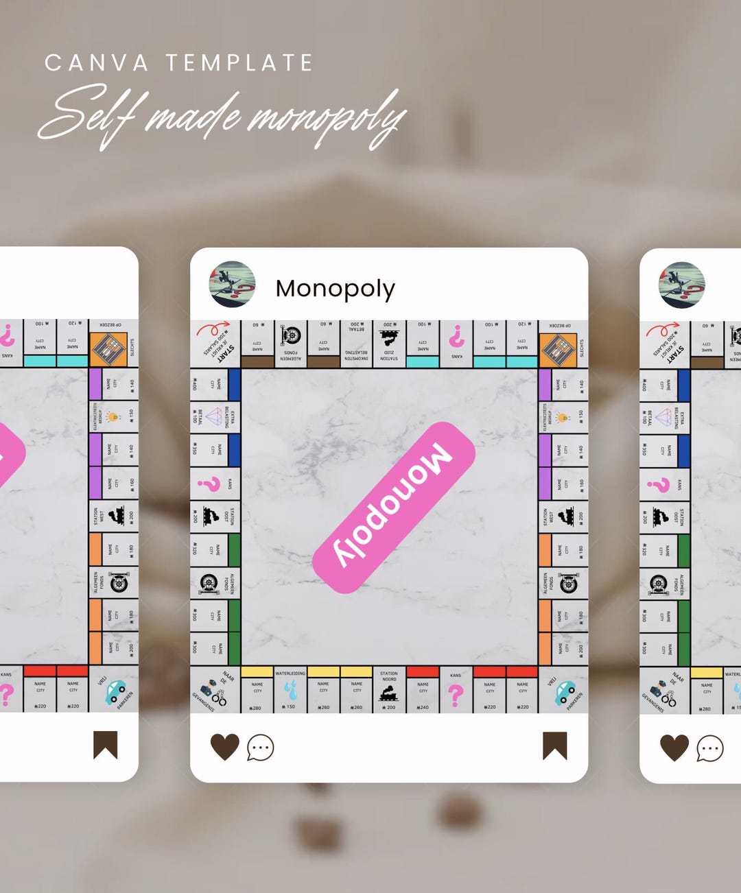 Customizable Monopoly Board Template Editable 50x50 Cm Canva Template Customizable Monopoly Board Template Editable 50x50 Cm Canva Template