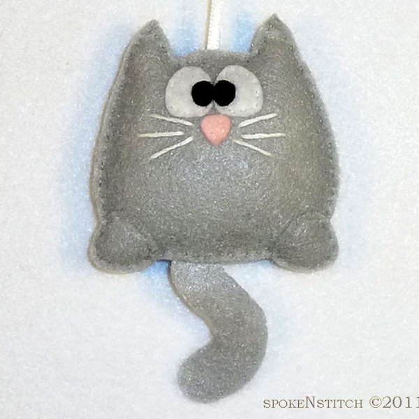 PATTERN Cat Ornament - Grey Kitty Felt Christmas Ornament Kitten Meow Pussy Cat Black Cat Haloween Gift Topper Feline