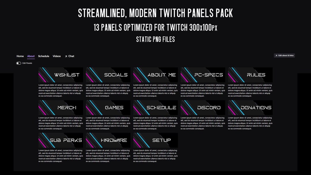 Streamlined, Modern, Clean Twitch Panels Pack | 13x Stream Panels ...