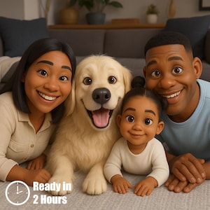 Familienporträt im Pixar Stil – personalisiertes Cartoon Bild nach Foto als digitales Geschenk