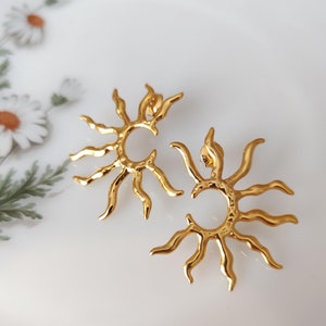 Sunshine Earrings, 316L Stainless Steel Timeless Earrings, Earrings Studs for Women, Gold color Women Jewelry
