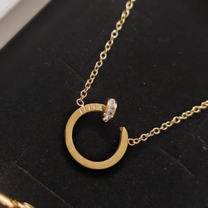 Stone Embellished Nail Cuff Everyday Bracelet and Necklace Jewelry Set, Minimalist Bracelet, Daily Jewelry Set