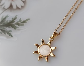 Mother of Pearl Sun Pendant Necklace: Stainless Steel Charm Jewelry