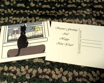 Post card- Seasons Greetings Cat