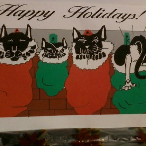 Cat Christmas Card stocking cats image 1