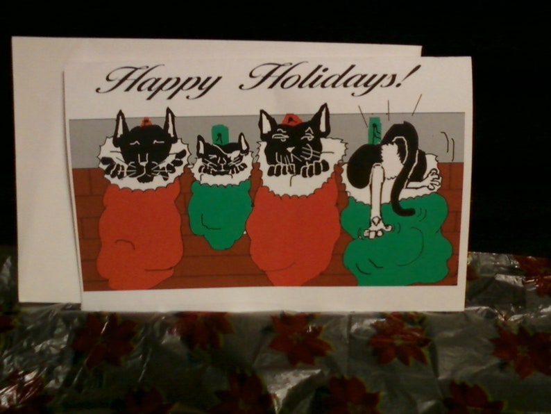 Cat Christmas Card stocking cats image 2