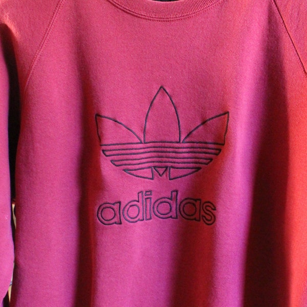 VTG Adidas Trefoil Spell Out Logo Authentic 80S Sweatshirt Maroon X-Large USA