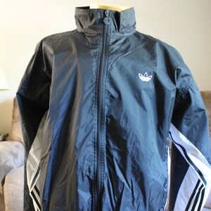Vintage Adidas Trefoil Windbreaker Jacket Full Zip Up Black White Large