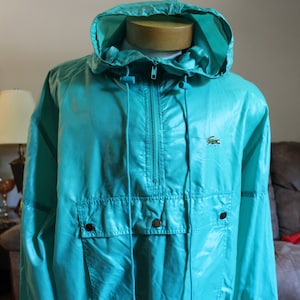 Vintage 80's Izod Lacoste 1/4 Zip Jersey Teal Chaqueta cortavientos con capucha Preppy Grande imagen 1