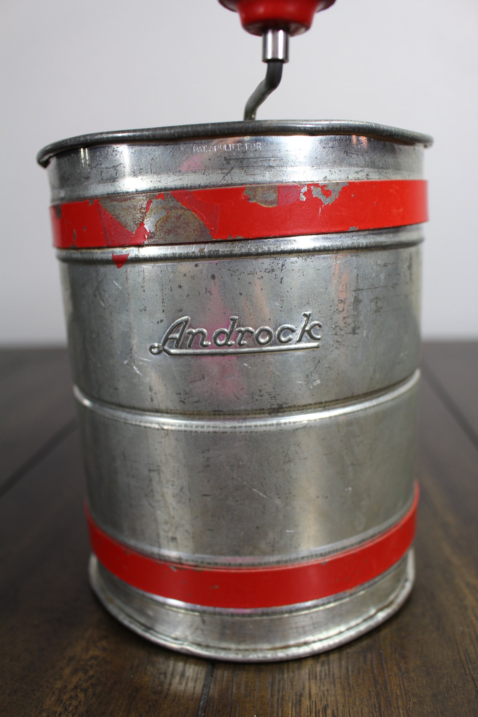 Vintage Androck Hand Flour Sifter Red Wood Handle Crank Etsy