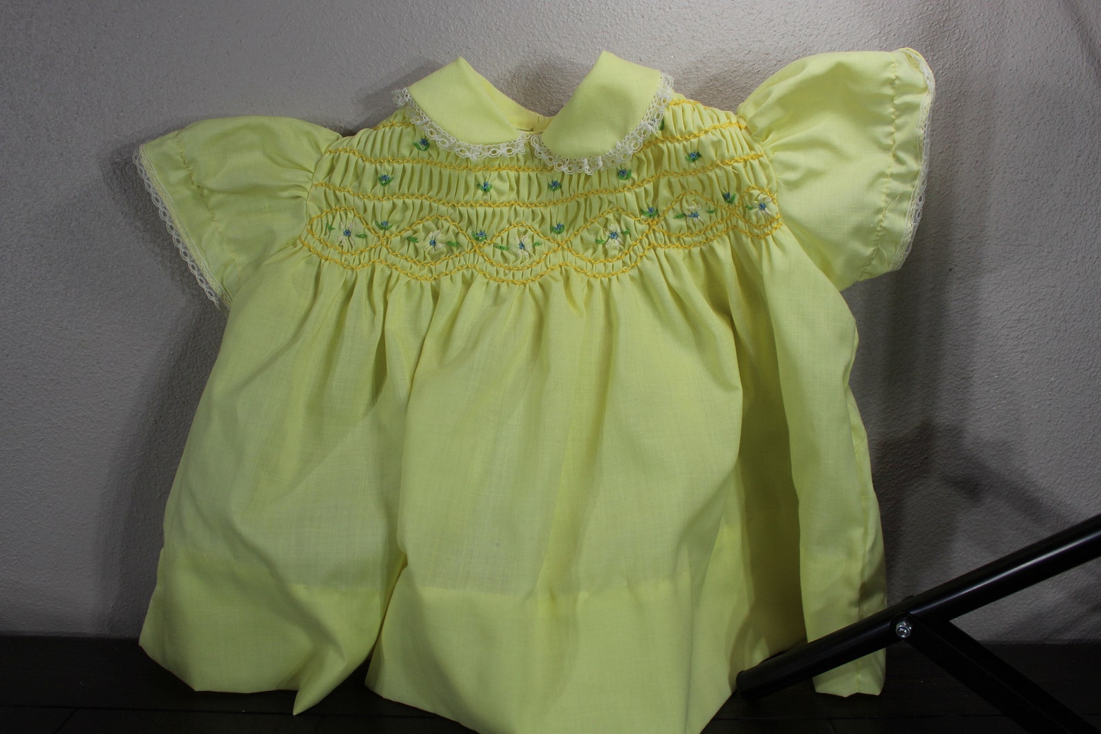 Vintage Baby Dress 69 Months Yellow Smocked Front With Blue Etsy
