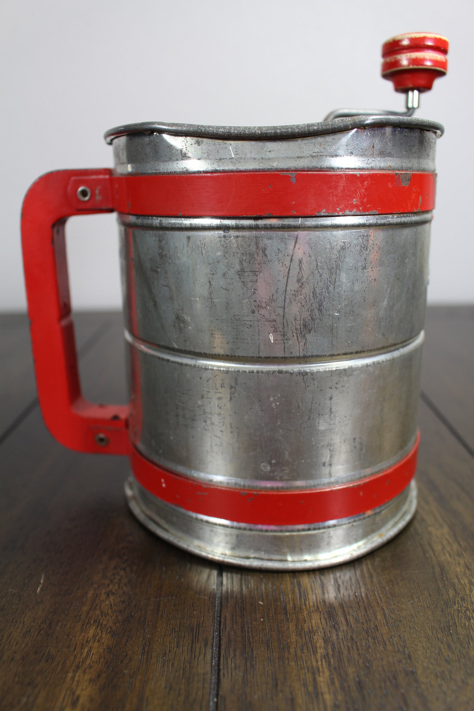 Vintage Androck Hand Flour Sifter Red Wood Handle Crank Etsy