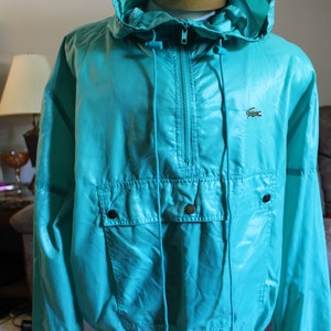 Vintage 80's Izod Lacoste 1/4 Zip Jersey Teal Chaqueta cortavientos con capucha Preppy Grande imagen 2