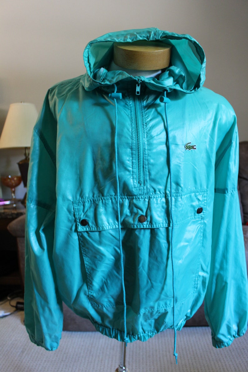 Vintage 80's Izod Lacoste 1/4 Zip Jersey Teal Chaqueta cortavientos con capucha Preppy Grande imagen 2