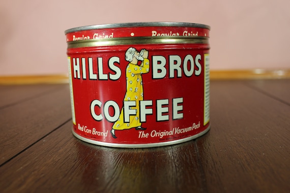 Vintage Hills Bros Coffee Tin Can One Pound Regular Grind Display