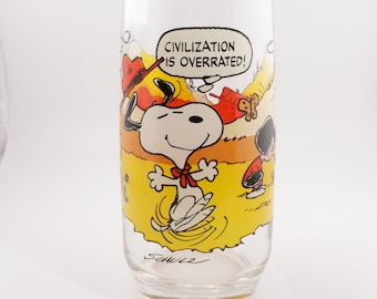 Vintage McDonalds Camp Snoopy Collection "Civilization is Overrated" Drinking Glass