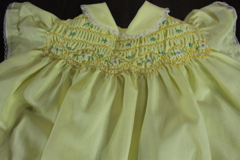 Vintage Baby Dress 69 Months Yellow Smocked Front With Blue Etsy