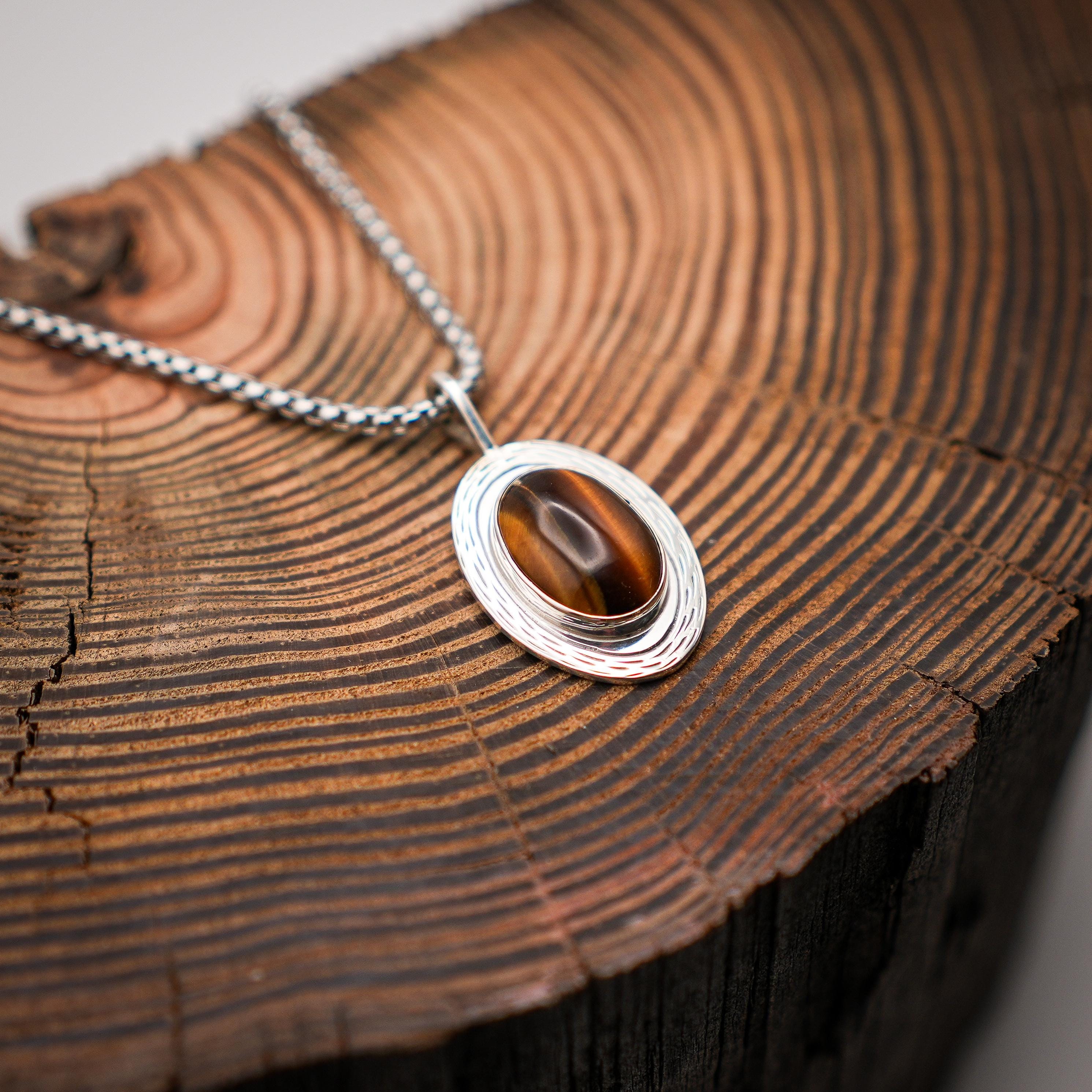 Sterling Silver and Tigers Eye Pendant, Gemstone Necklace, Mens Necklace, Women's Necklace, Sterling Silver Jewelry, Unique Jewelry, Gift