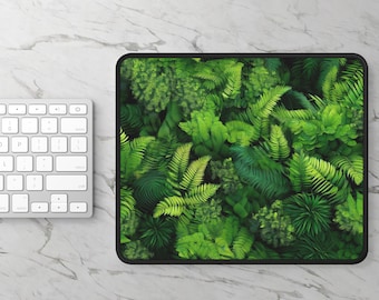 Green Ferns Desk Mat: Botanical Neoprene Mouse Pad
