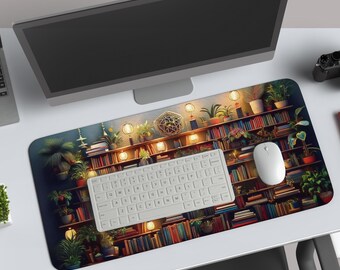 Bookish Desk Mat: Neoprene Bookshelf Design, Non-Slip