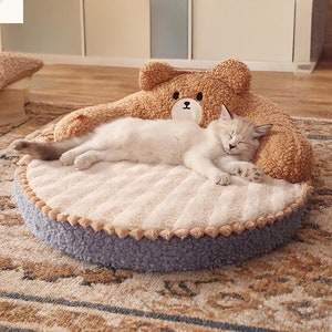 Cozy Cute Bear Shaped Cat Bed - Cat Shaped Cat Bed - Homemade Unique Bear Shaped Cat Bed - Cute Bear Cat Bed