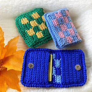 Porte-cartes au crochet, Portefeuille fait main, Petite pochette en tricot, Porte-monnaie coloré, Cadeau pour elle, Mini portefeuille bohème, Accessoires respectueux de l'environnement