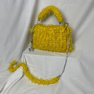 Handmade Crochet Shoulder Bag, Yellow Knitted Crossbody Bag, Lightweight Long Strap Bag, Boho Crochet Day Bag for Women, Chain Strap Bag