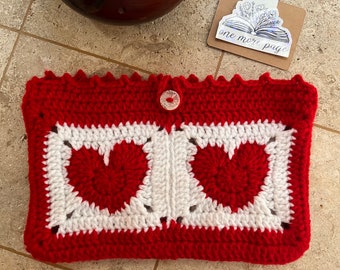 Crocheted Standard Granny Heart Book Sleeve,  Handmade Book Cover