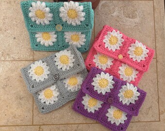 Crocheted Daisy Granny Square Kindle/Book cover,  Handmade Kindle Cover