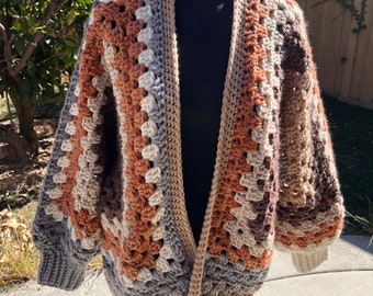 Crochet Hexagon Cardigan, Granny Hexagon, Handmade Crochet Sweater, Neutrals