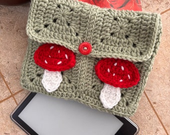 Crocheted Mushroom Granny Square Kindle/Book cover,  Handmade Kindle Cover