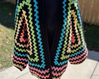 Retro Crochet Hexagon Cardigan, Granny Hexagon, Handmade Crochet Sweater