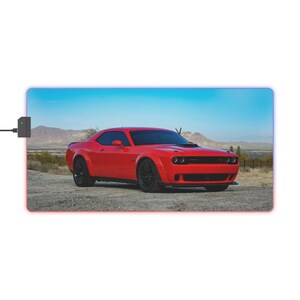 LED Gaming Mouse Pad, Dodge Challenger Hellcat Mouse Pad, Cool Office Decor, Mouse Pad With LEDs, Gaming Accessories For Car Lovers