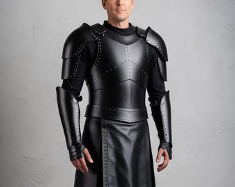 Medieval Black Leather Knight Armor – Handmade Fantasy Cosplay Costume for Men – Gothic LARP & Renaissance Faire Outfit