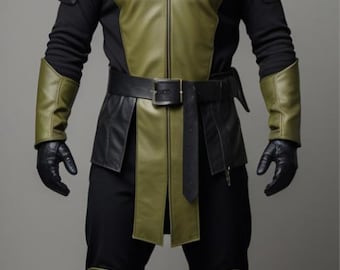 Handcrafted Leather Warrior Costume | Black & Olive Cosplay Armor | Hooded Fantasy Outfit | Custom Leather Halloween Costume | Men LARP Gear