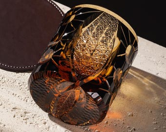 Vaso de whisky negro de estilo clásico, tallado a mano, de cristal japonés Kiriko, vaso de lujo, artículo de bar vintage, regalo para amantes del whisky.