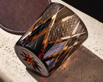 Handmade Amber Black Whisky Glass: Old-fashioned Luxury Crystal Barware Japanese Rocks Glass for Home Bar Unique Birthday Gift for Him